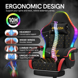 RGB LED Gaming Chair with Footrest - Ergonomic High Back Reclining Computer Chair