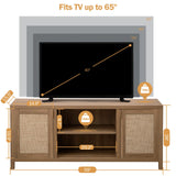 TV Stand for Living Room : Rattan TV Console Cabinet with Storage and Shelfk