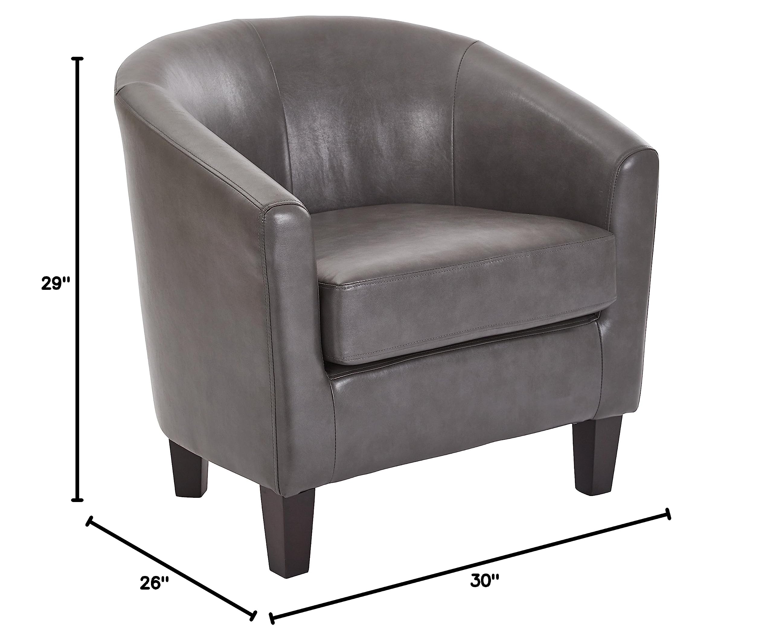 Tub Accent Chair with Dark Espresso Wood Legs, Pewter Faux Leather