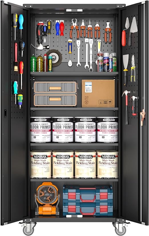 72 Inch Tall 2 Door Locking Metal Storage Cabinet Organizer with 4 Adjustable Shelves