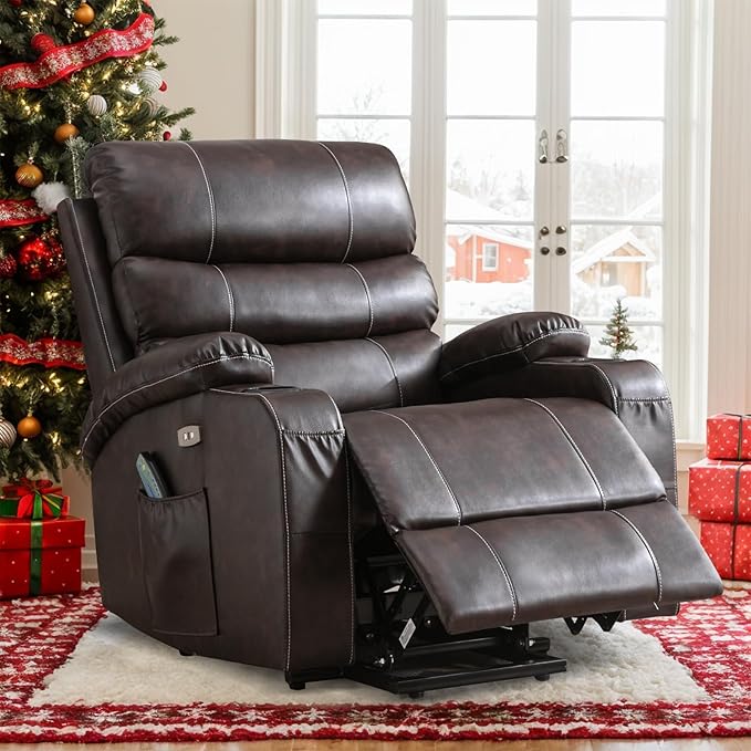 Lift Recliner Chair - Breath Leather Electric Recliner for Elderly - Heavy Duty Reclining