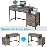 Computer Desk with 5 Drawers, Home Office Desks with Reversible Drawer Cabinet Printer