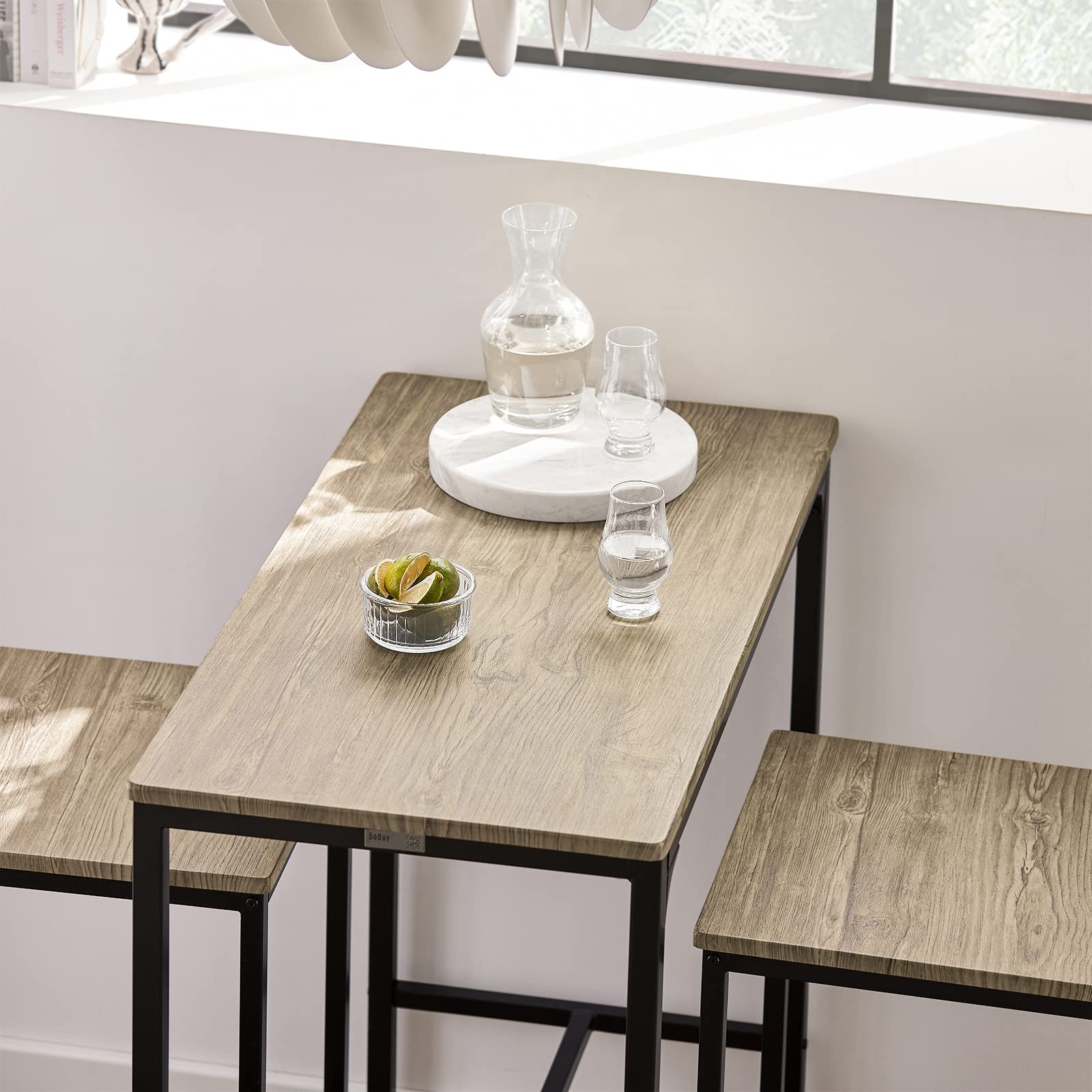 Haotian SoBuy 3 Piece Dining Set, Dining Table with 2 Stools, Bar Table Set