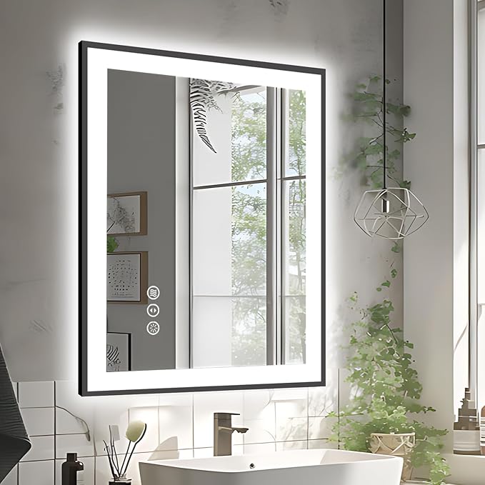 LED Bathroom Mirror, Black Aluminum Edged