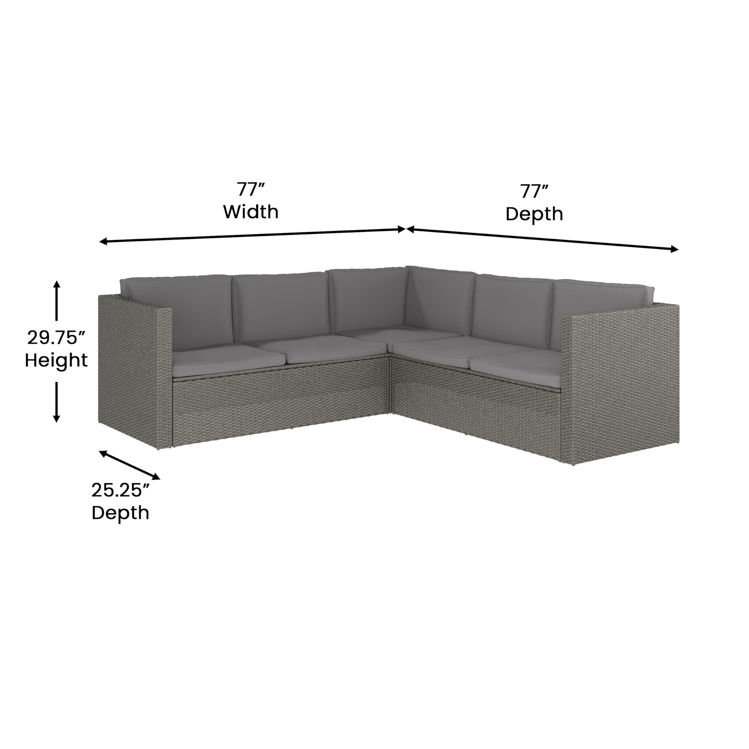 EMMA + OLIVER Beal Outdoor Sectional Couch with Table, All-Weather PE Rattan Frame, Side Lift Storage Coffee Table, Back and Seat Cushions, Gray/Gray