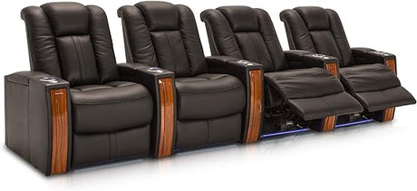 Monaco Home Theater Seating, Living Room, Top Grain Leather, Power Recline