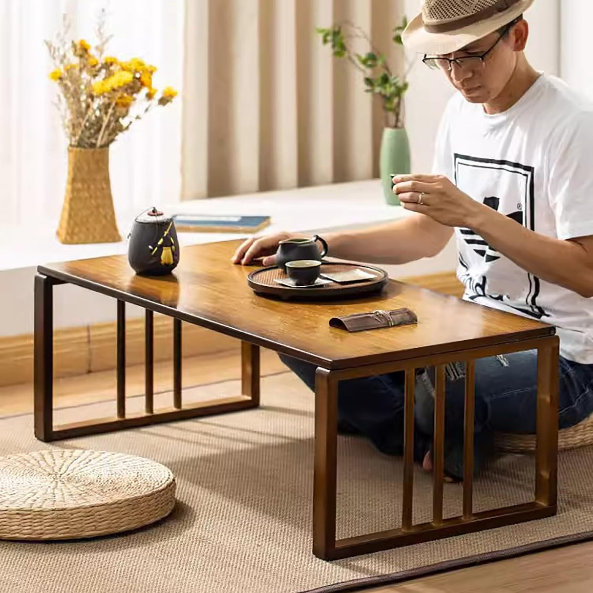 Bamboo Folding Coffee Table,Japanese Tea Table Low Table for Sitting On The Floor