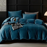 Peacock Blue Velvet Duvet Cover King Size Flannel Duvet Cover BeddingSets