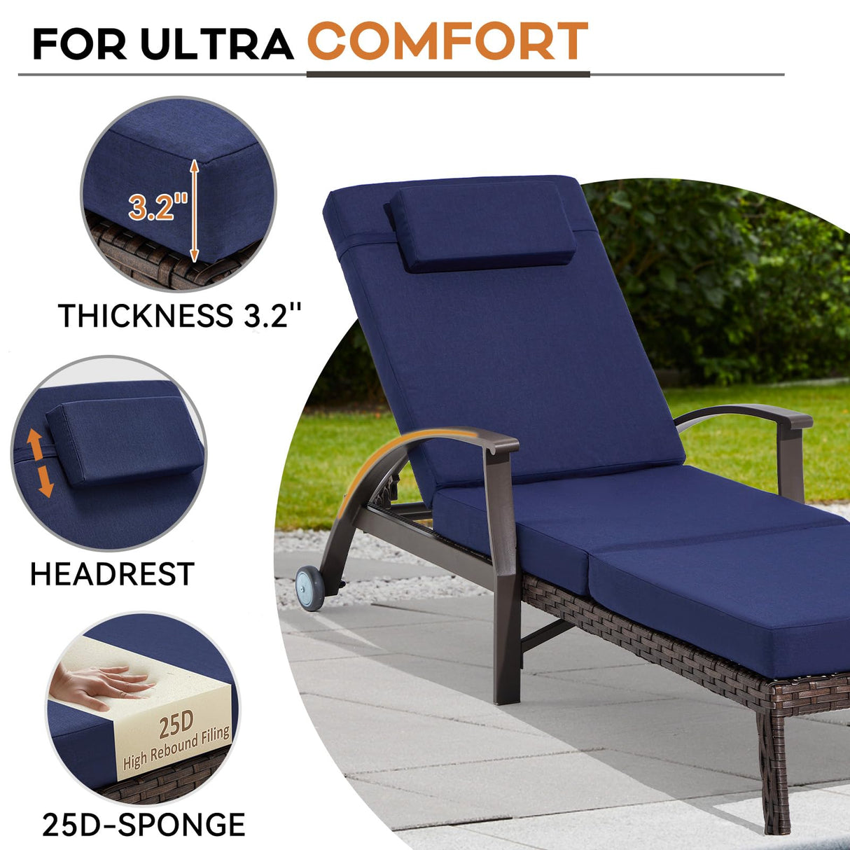 79.1''Chaise Lounge Chair Set Outdoor of 2, Patio Lounge Chair, Wicker Reclining Chair