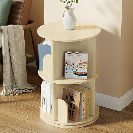 Rotating Bookshelf - Solid Wood Rotating Bookshelf Tower with 4 Drawers