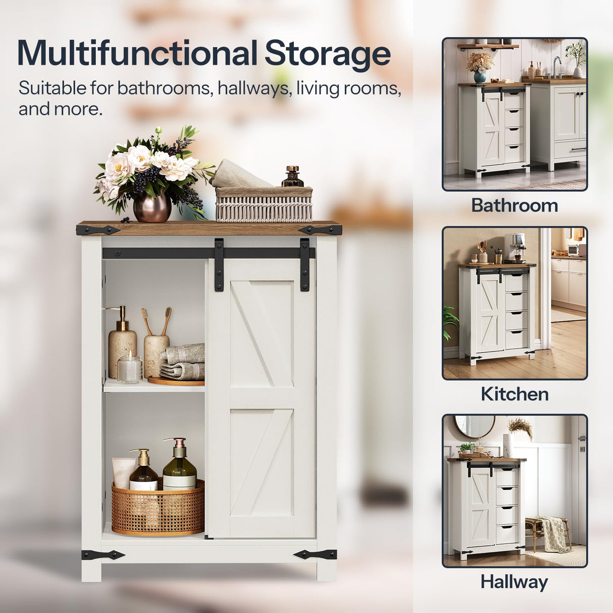 Bathroom Floor Cabinet, Farmhouse Storage Cabinet, Space-Saving Bathroom Cabinet