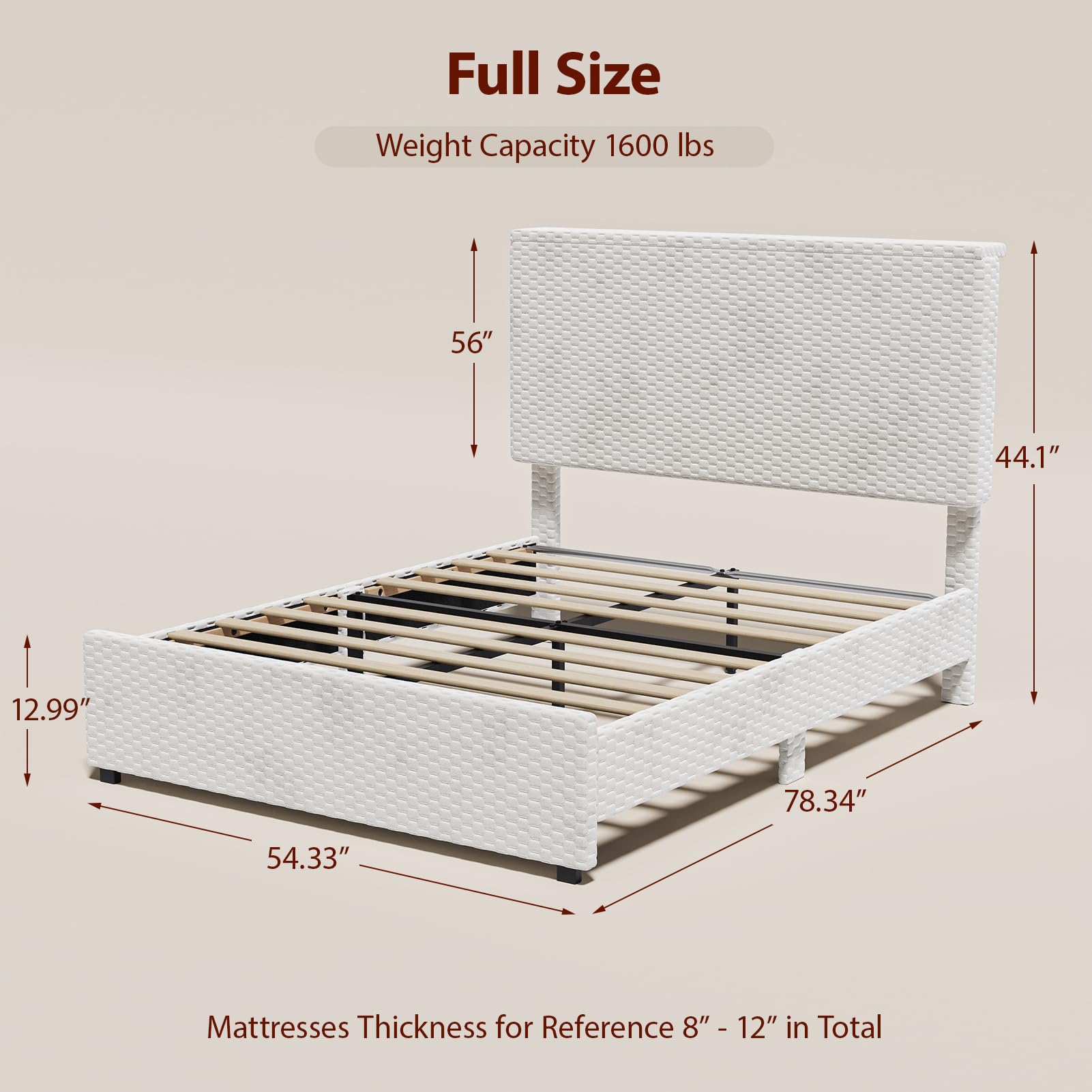 Full Size Upholstered Platform Bed Frame with LED Lights & Storage Headboard