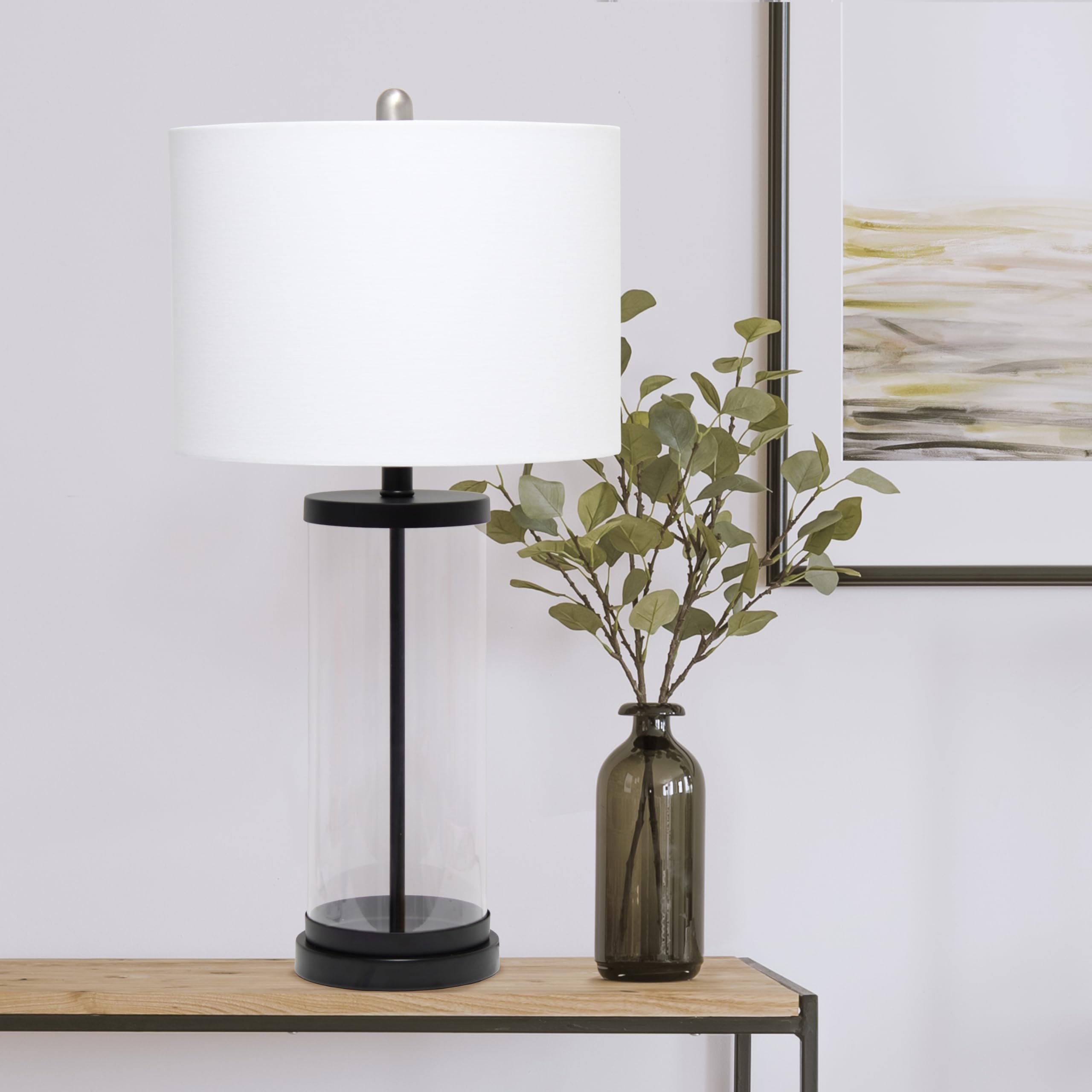 LT3323-BLK Modern Coastal Style Enclosed Clear Glass Metal Table Lamp, Black