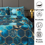 Turquoise Gold Hexagon Queen Comforter Set, 7Pcs Honeycomb Bed