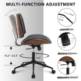 Office Chair No Arms with Wheels, Adjustable Height Small Desk Chair, PU Leather Mid