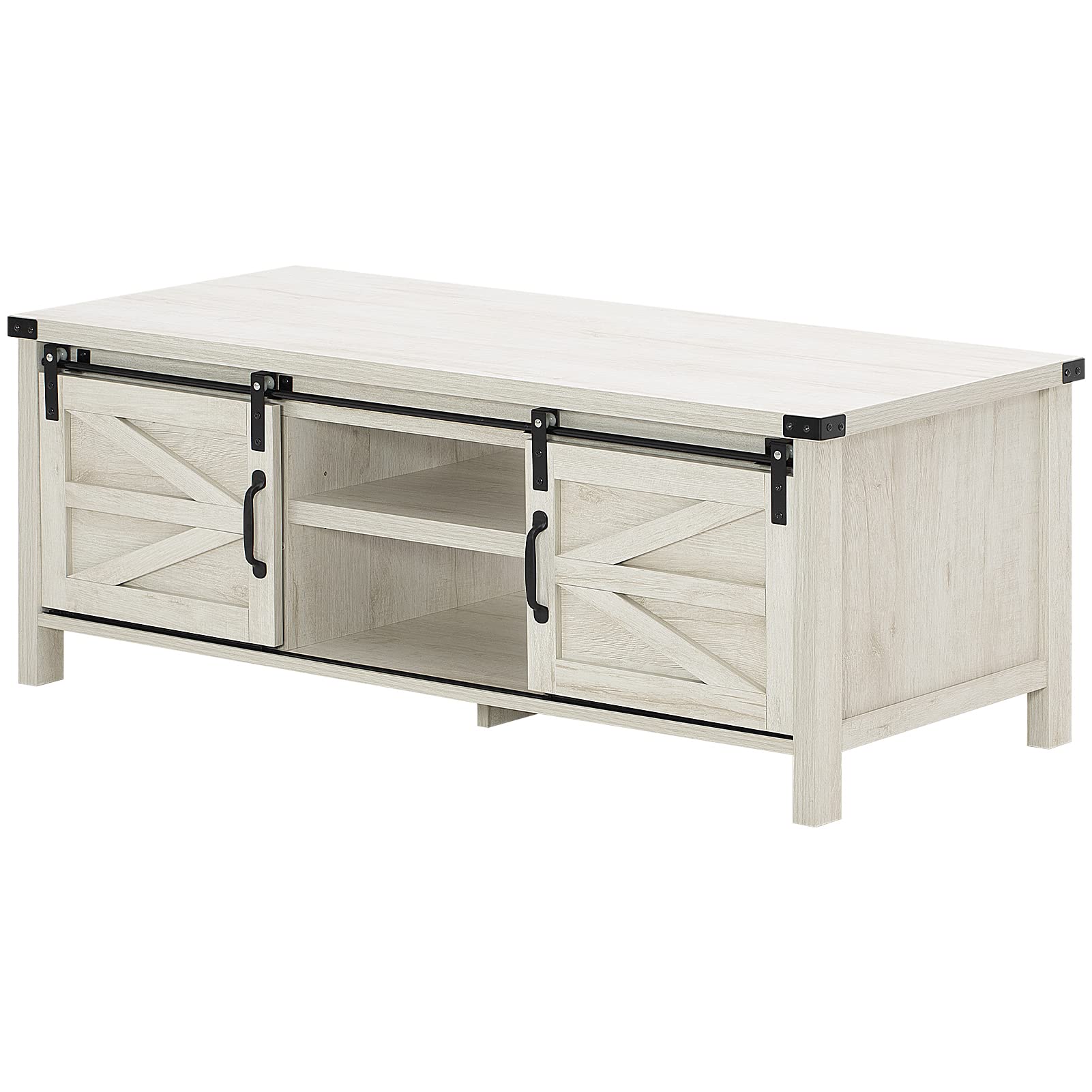 Farmhouse Coffee Table with Sliding Barn Doors & Storage