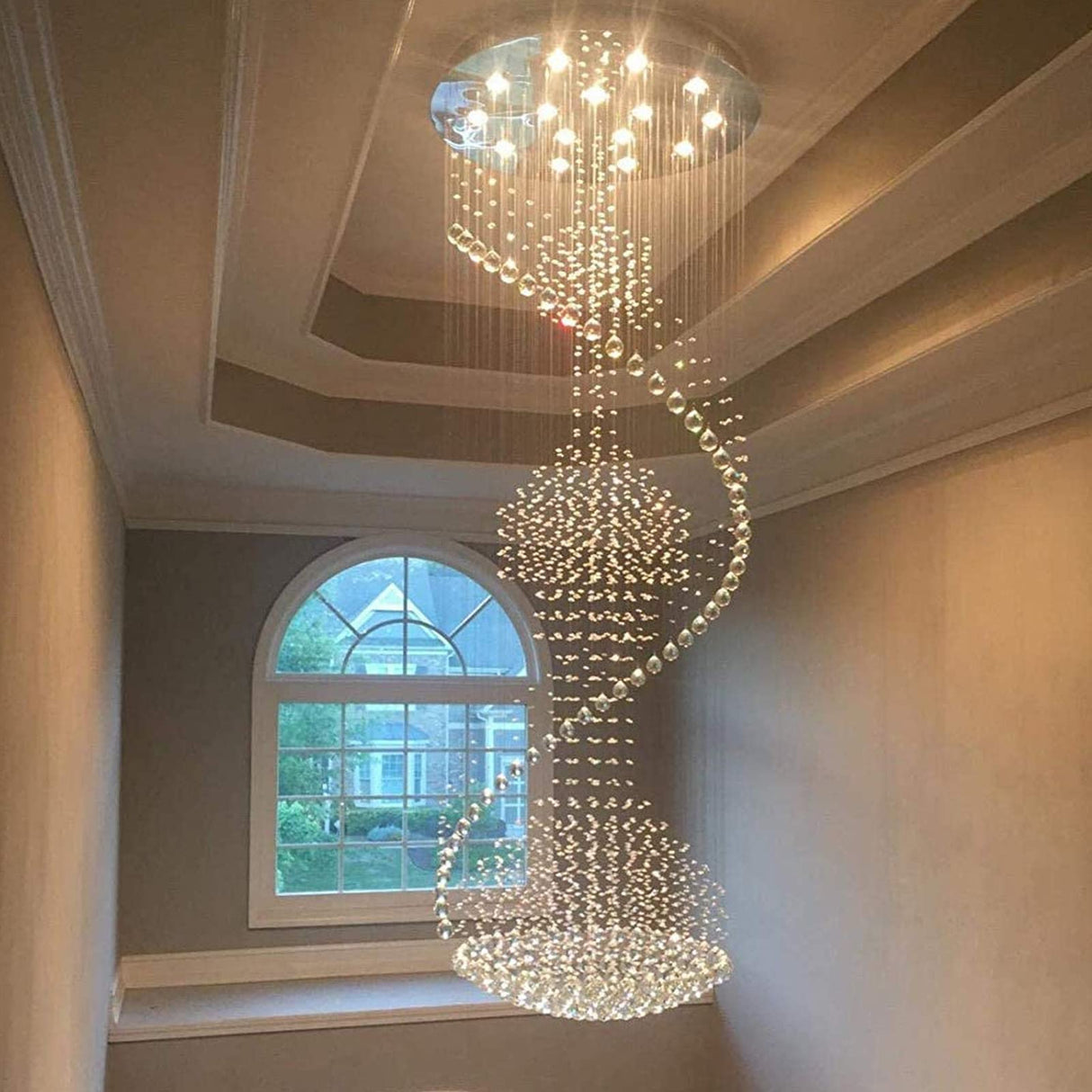 Foyer Chandeliers for High Ceilings, Large Staircase Modern High Ceiling Crystal Chandeliers,