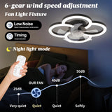 Flush Mount Ceiling Fan with Light and Remote - Dimmable LED, 6 Speeds