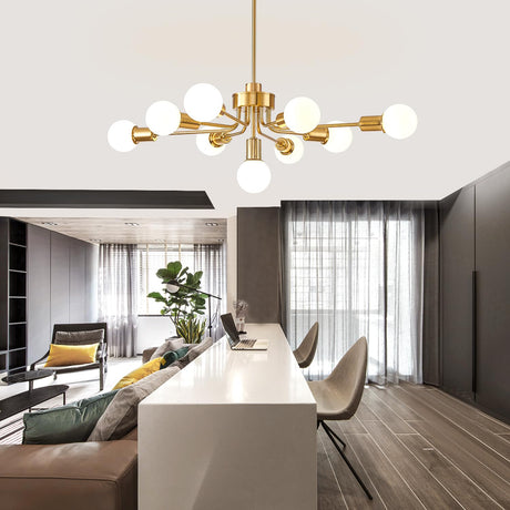 9 lights Gold chandelier，high ceiling chandelier dining room，sputnik dining room