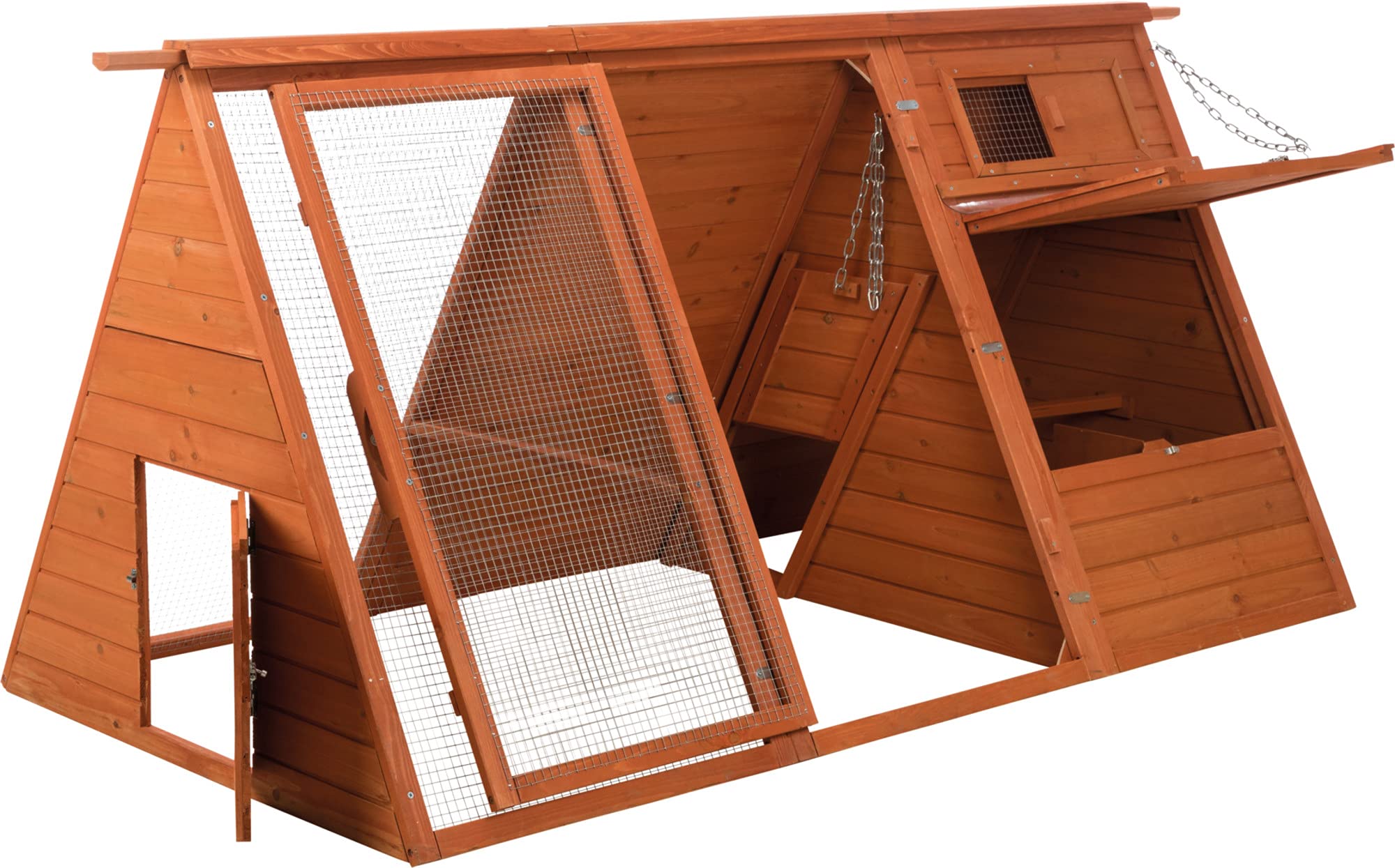 Mobile A-Frame Chicken Coop with Run, 2 Nesting Boxes, Roosting Poles, Wheels