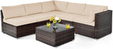 6 Pieces Patio Furniture Set, Outdoor Wicker Conversation Set