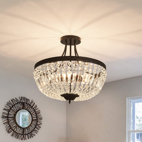 5-Light E12 Round Crystal Ceiling Light Fixture Modern Semi Flush