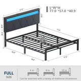 Full Size Bed Frame with Charging Station and LED Lights, Upholstered Bed with Height