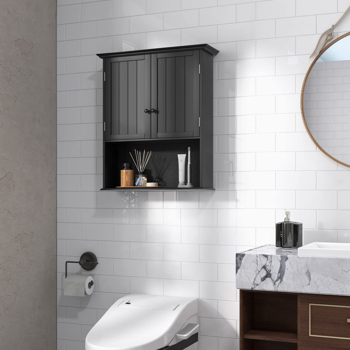 Bathroom Storage Cabinet Wall Mounted, Wooden Over The Toilet Space Saver