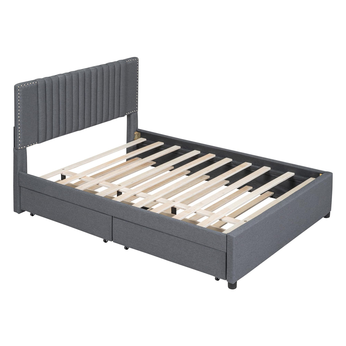 Platform Bed with 2 Drawers and Twin Size Trundle,Modern Solid Wood Bed Frame