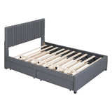 Platform Bed with 2 Drawers and Twin Size Trundle,Modern Solid Wood Bed Frame