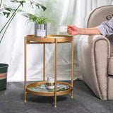 Side Table 2-Tier Metal Round End Table with Removable Tray (2-Tier Gold)