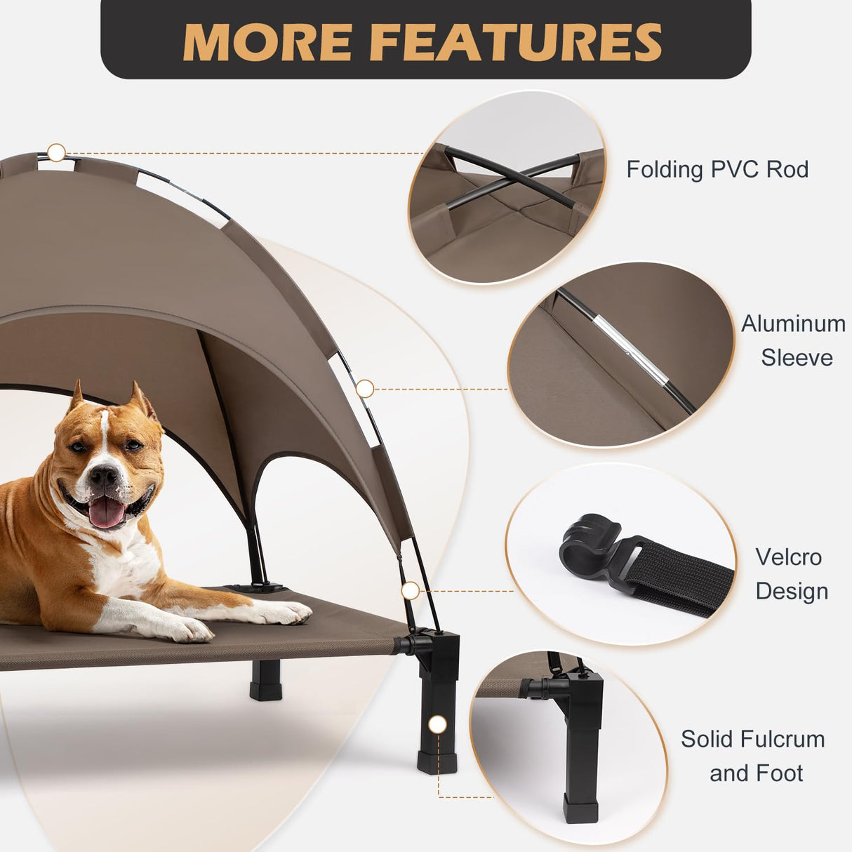 Heeyoo Elevated Dog Bed with Canopy, Outdoor Dog Bed Cot with Shade Tent, Portable Raised Pet Cot Cooling Bed for Dogs