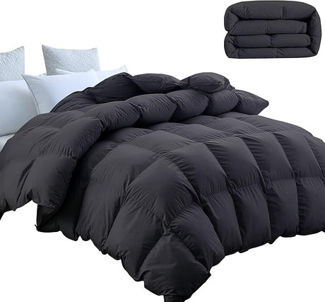 All-Season 75% Down Comforter King Size, Fluffy Duvet Insert with 8 Corner Tabs, Down