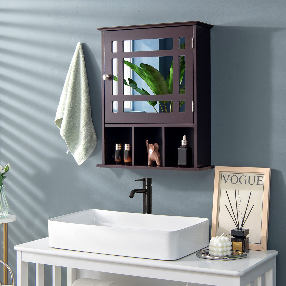 Wall-Mounted Bathroom Cabinet, 2-in-1 Storage Organizer with Mirror Door