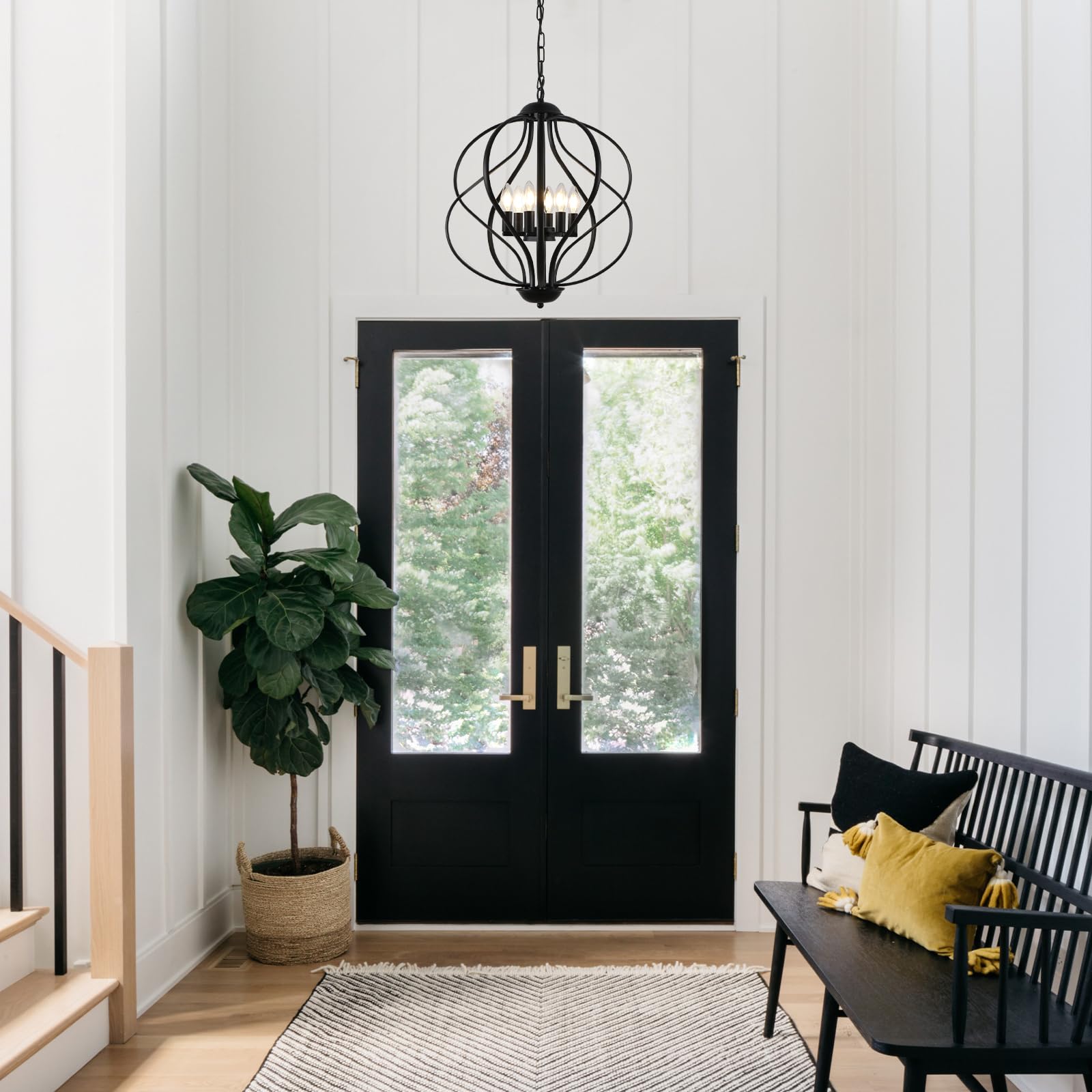 6-Light Black Chandelier, 18.9'' Modern Hanging Pendant Lights Kitchen Island