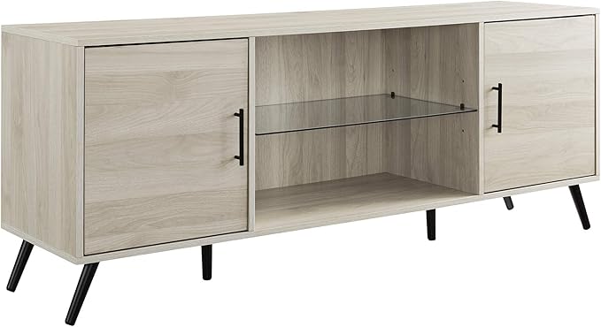 Saxon Mid Century Modern Glass Shelf TV Stand for TVs up to 65 Inches, 60 Inch, Birch