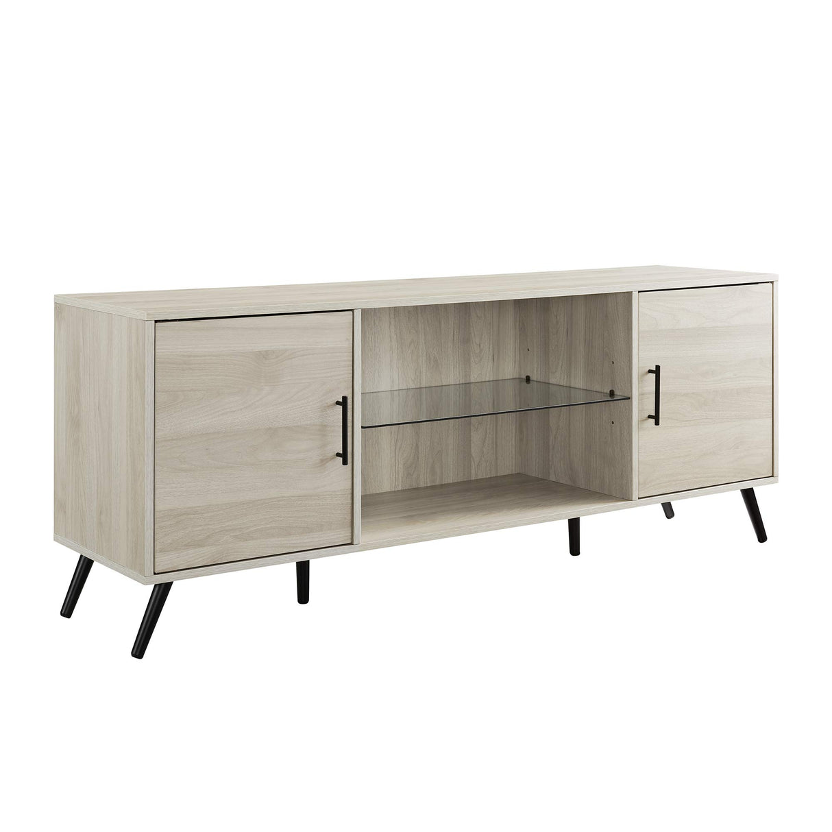 Saxon Mid Century Modern Glass Shelf TV Stand for TVs up to 65 Inches, 60 Inch, Birch