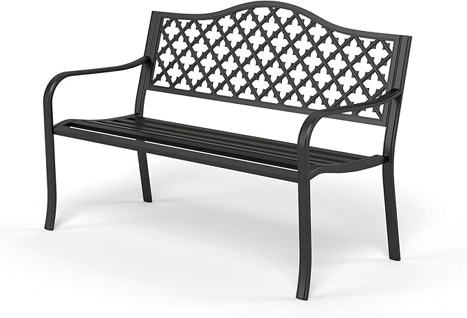 Metal Outdoor Bench, 50" Outdoor Garden Bench Patio Park Bench