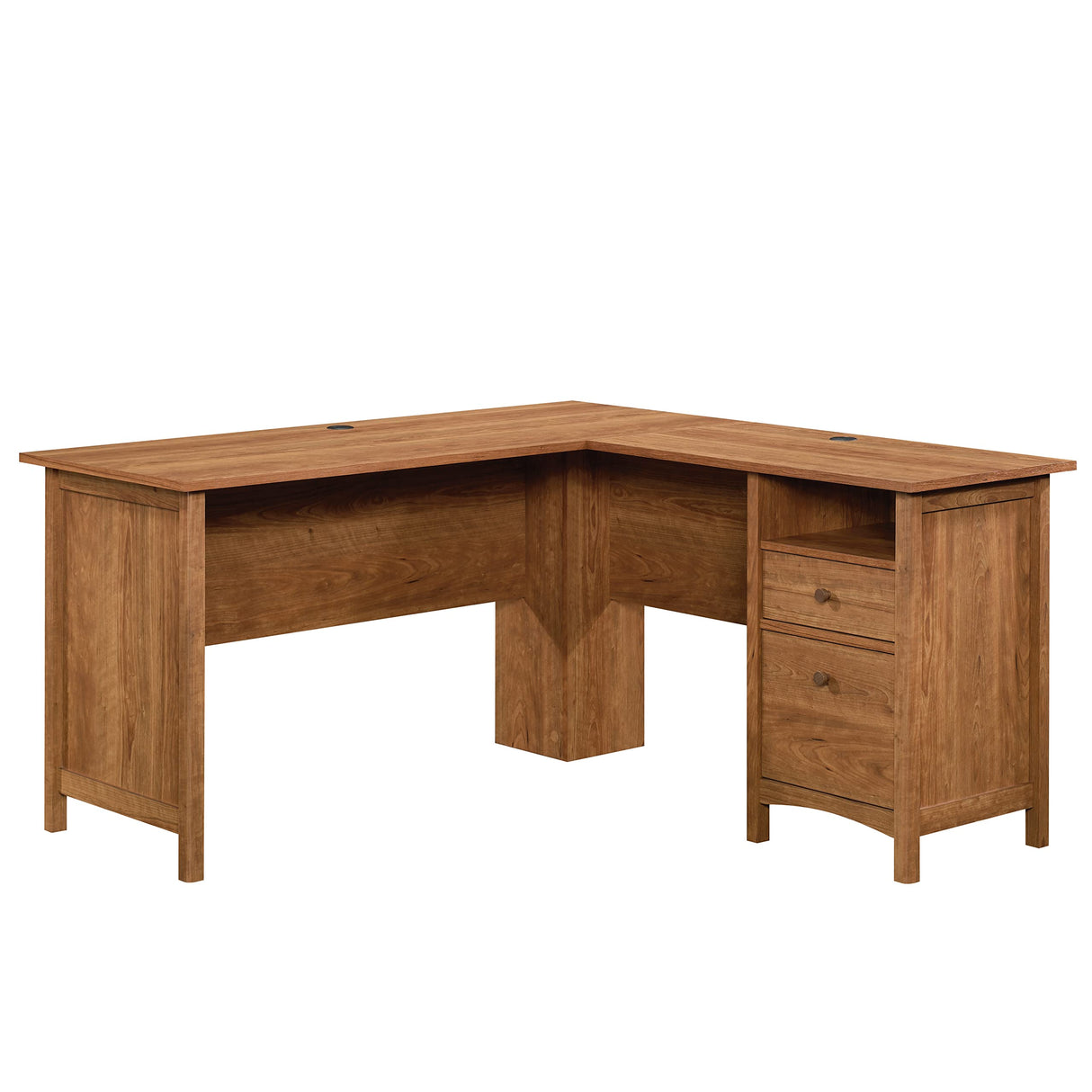 Union Plain Shaker Style L-Shaped Desk with File Drawer, Prairie Cherry Finish