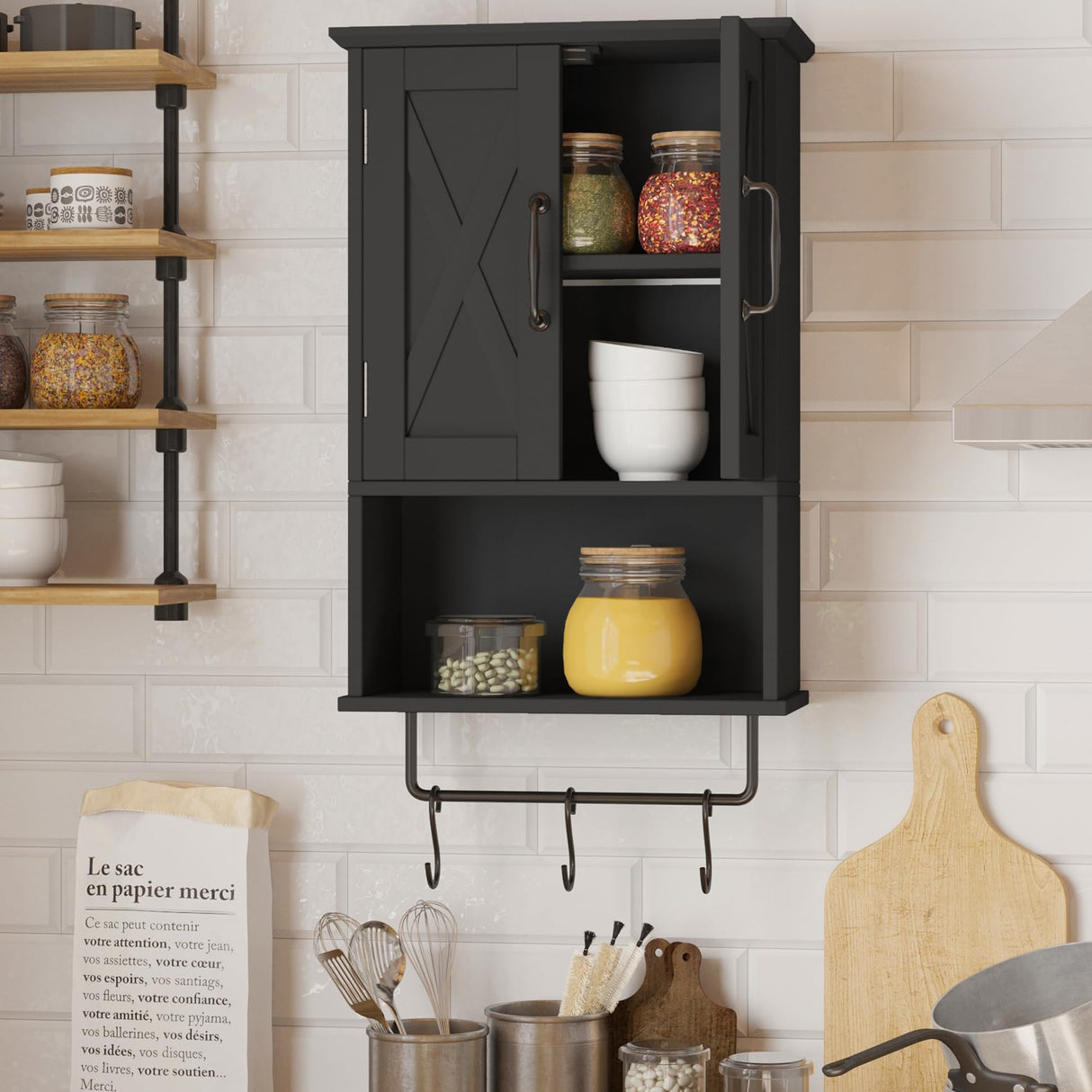 Farmhouse Medicine Cabinet, Bathroom Wall Cabinet with Adjustable Shelf