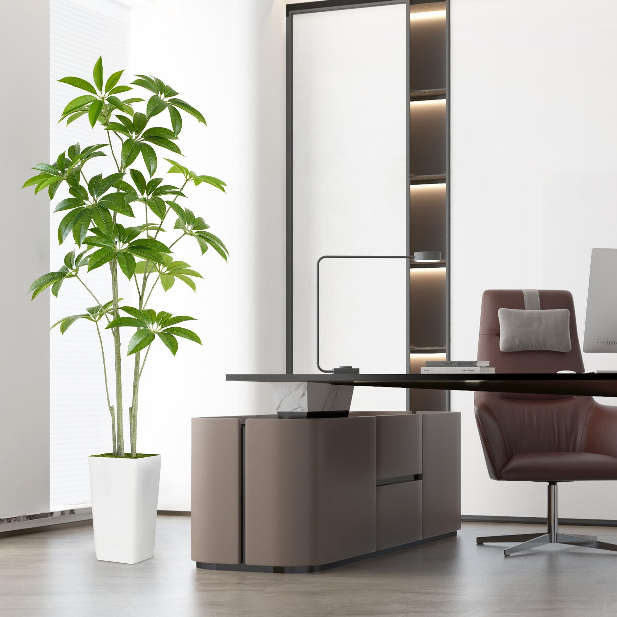 Aritificial Umbrella Schefflera Tree - 6Ft Tall Fake Plant with Realistic Leaves Faux