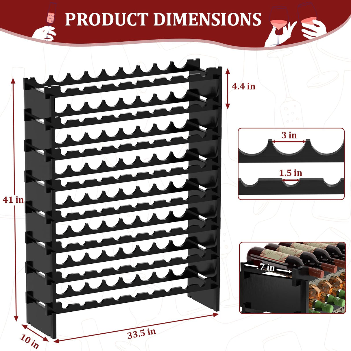 Wine Rack Freestanding Floor - 8 Tiers Wine Bottle Holder 72 Bottle Stackable Wine Rack