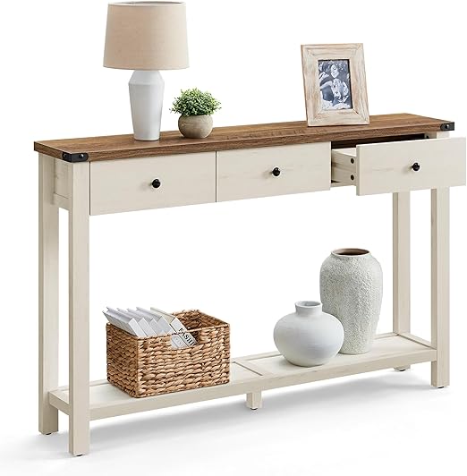 LIRY Collection Console Table with 3 Drawers - Farmhouse Entryway Sofa Table