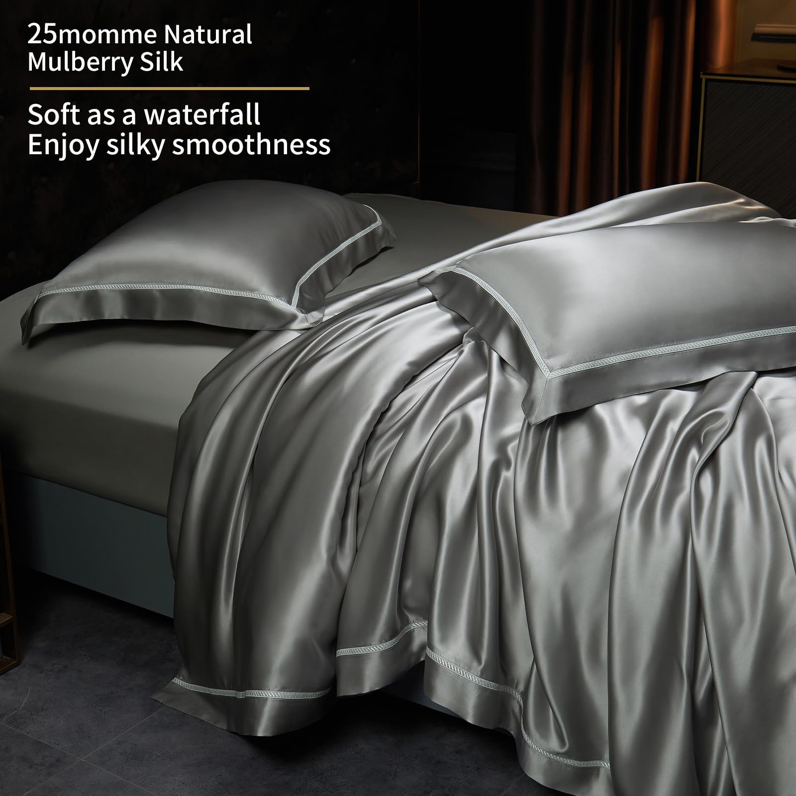 25 Momme Mulberry Silk Duvet Cover Set - Queen Size with Button Closure