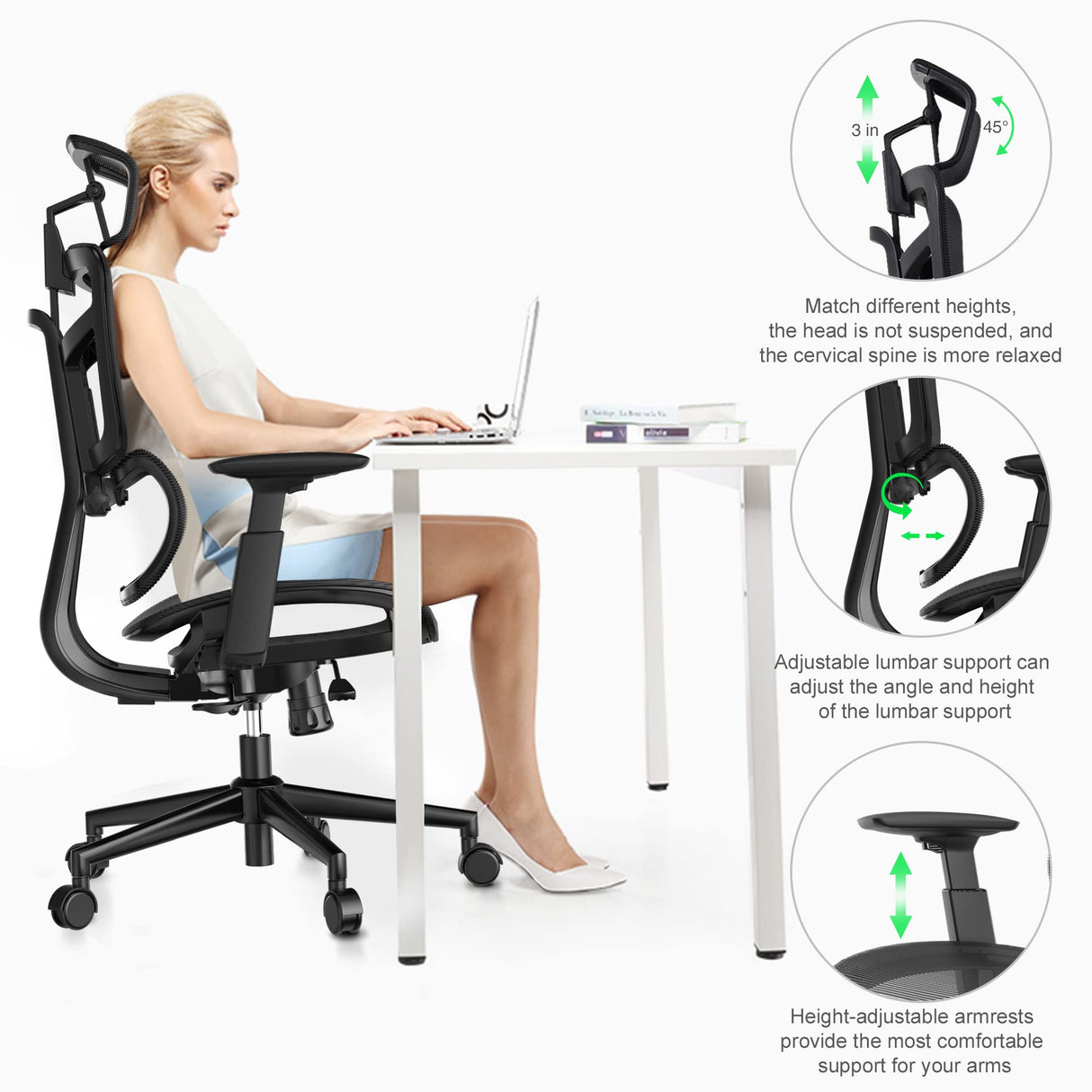 Office Computer Desk Chair, Ergonomic Desk Chair Mesh Computer Chair with Wheels,