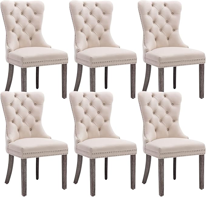 Eifizek Velvet Dining Chairs Set of 2, Tufted Dining Room Chairs with Nailhead Ring Pull Trim