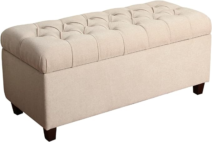 Fabric Upholstered Button Tufted Wooden Bench with Hinged Storage,