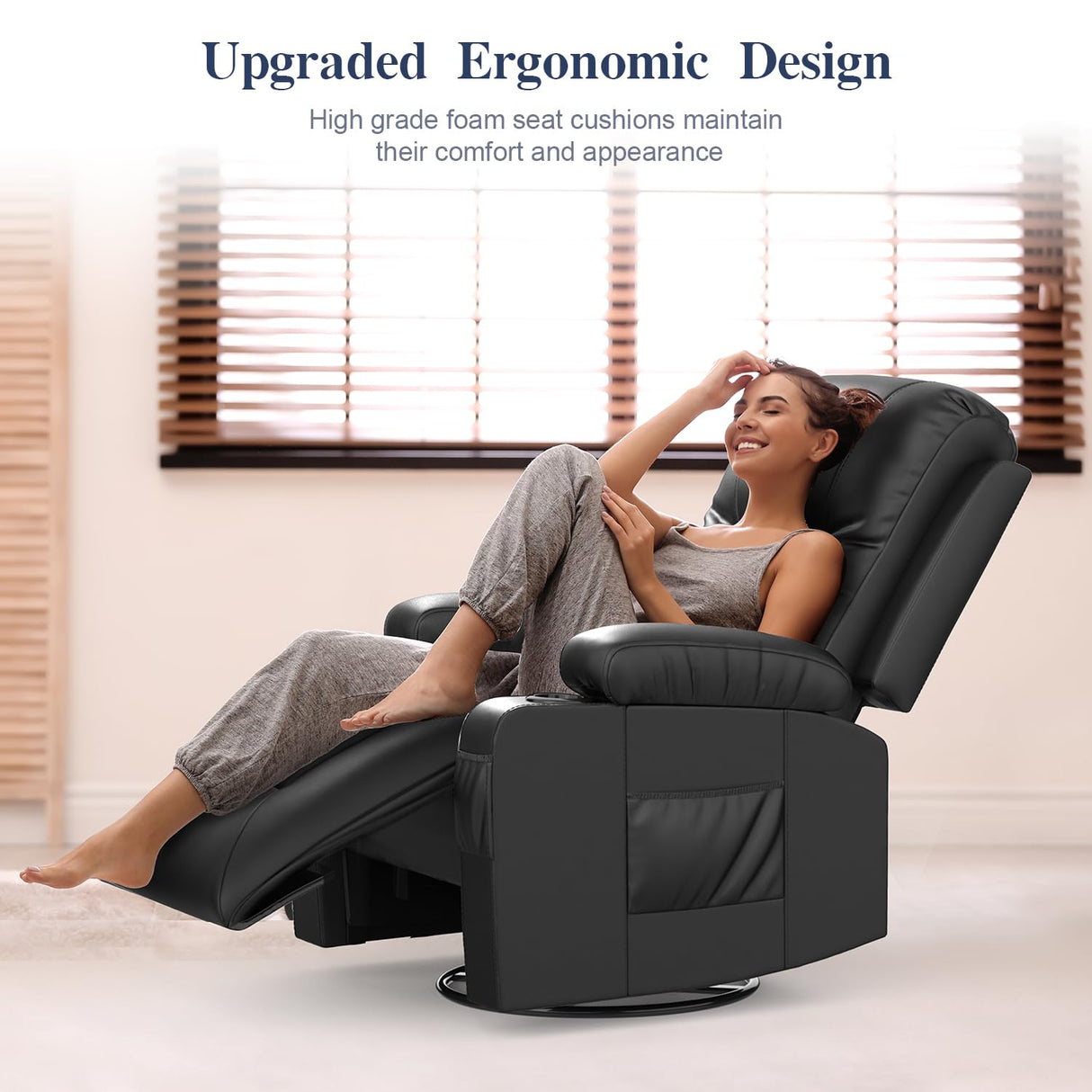 Recliner Chairs for Adults, Massage Rocker with Heated Modern Ergonomic Lounge 360