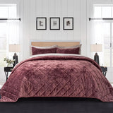 Luxury Crushed Velvet Quilt Set King Size, Diamond Quilted Lightweight Velvet Comforter,