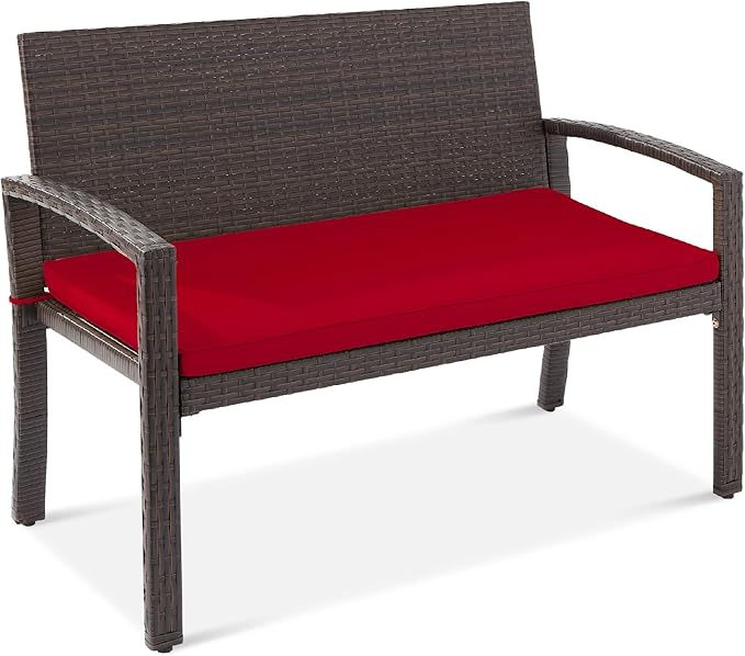 Outdoor Bench 2-Person Wicker Garden Patio Benches Seating Furniture for Backyard